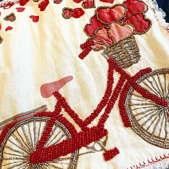 Upcycled distressed blue Jean jacket newly handmade patchwork hearts bike love - Picture 7 of 11